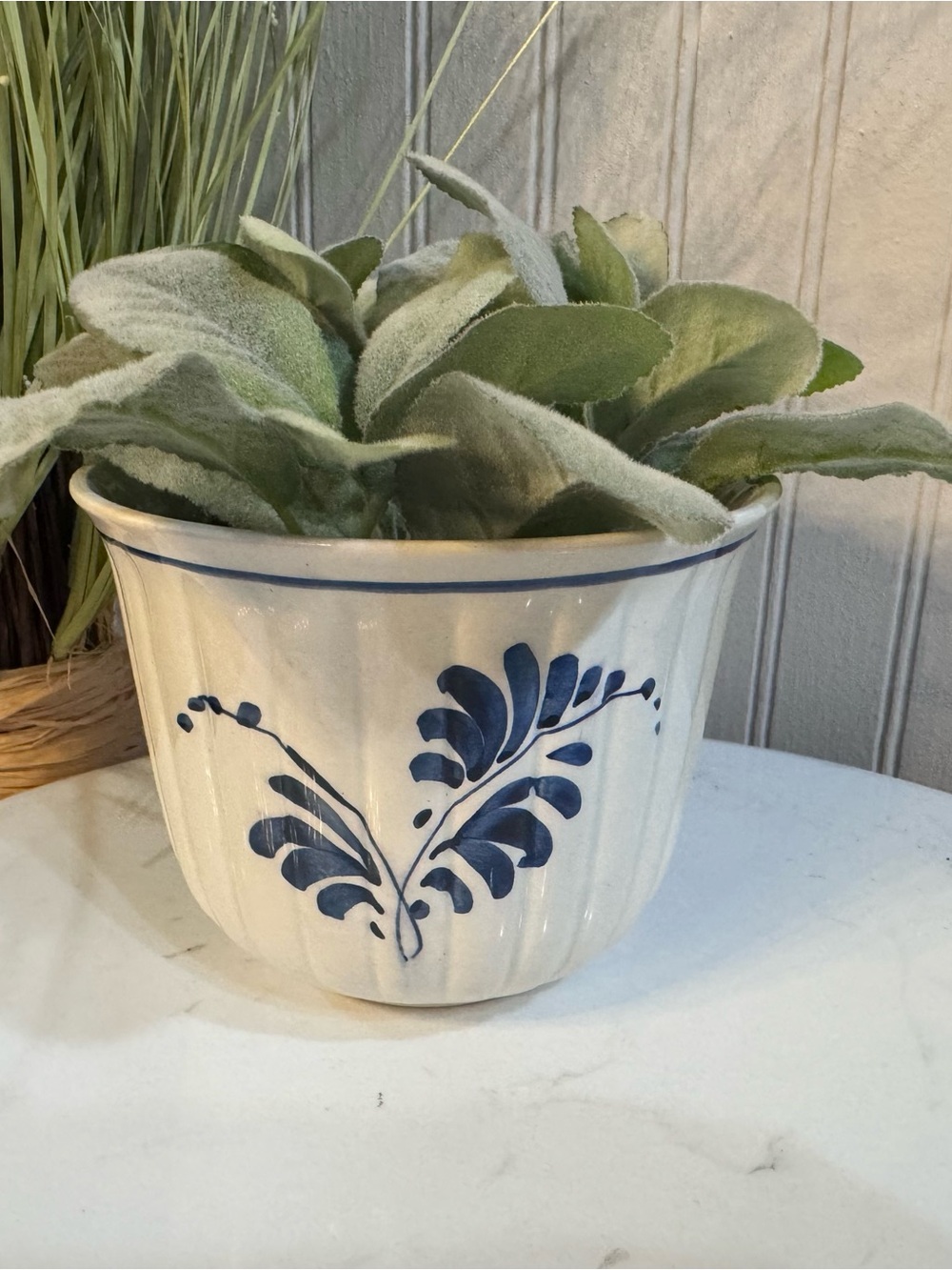 Vintage Delft Holland Blue Hand Painted Planter Floral Windmill Pottery